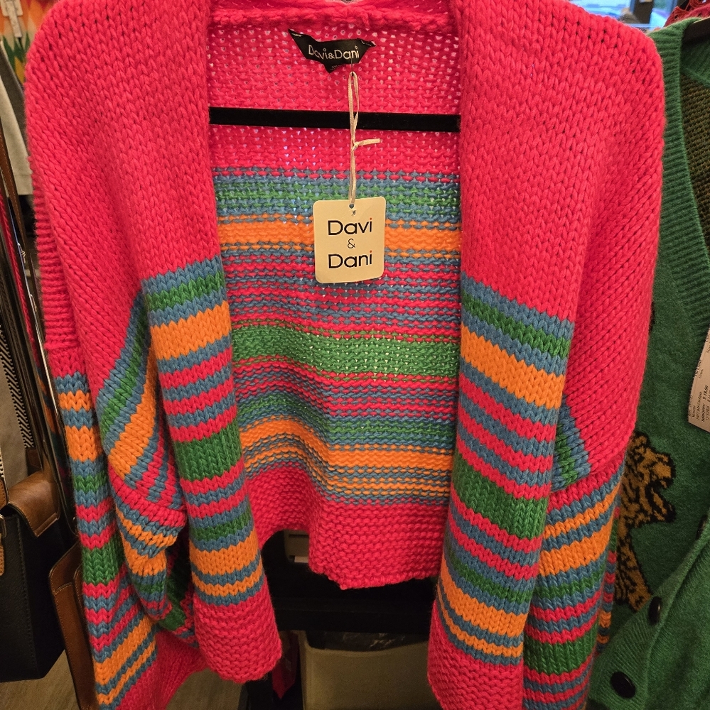 Davi and Dani open front, stripe cardigan